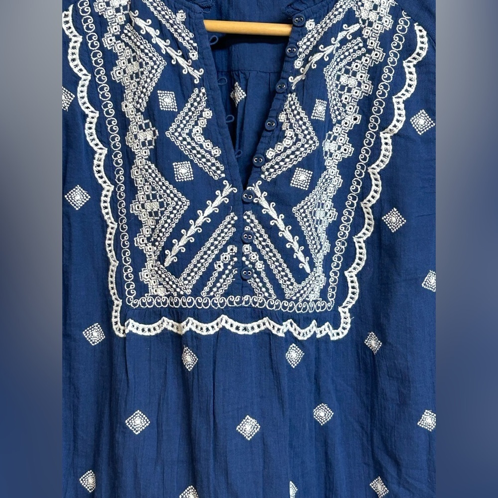Sundance Navy Blue Boho Chic Cotton Embroidered Top Size Medium M - Picture 4 of 9